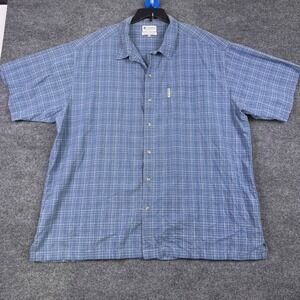Columbia Mens 4XT Blue Plaid Short Sleeve Button Down Cotton Shirt AJ7579